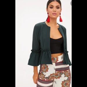 Emerald Green Frill Sleeve Blazer